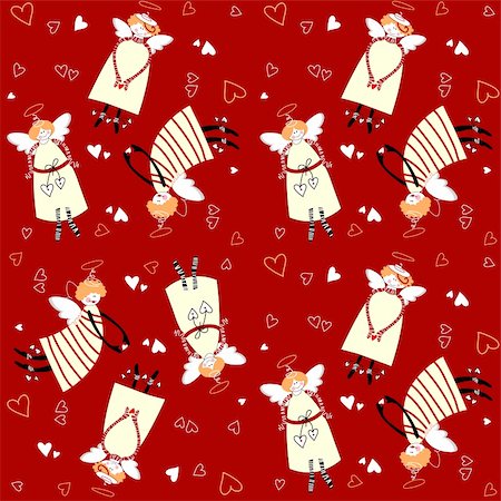 simsearch:400-07615708,k - Christmas pattern. Angels and hearts on a red background. Stock Photo - Budget Royalty-Free & Subscription, Code: 400-05733020