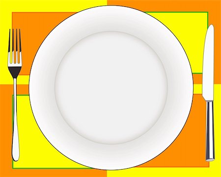 fork knife and a plate on colorful tablecloths Photographie de stock - Aubaine LD & Abonnement, Code: 400-05733099