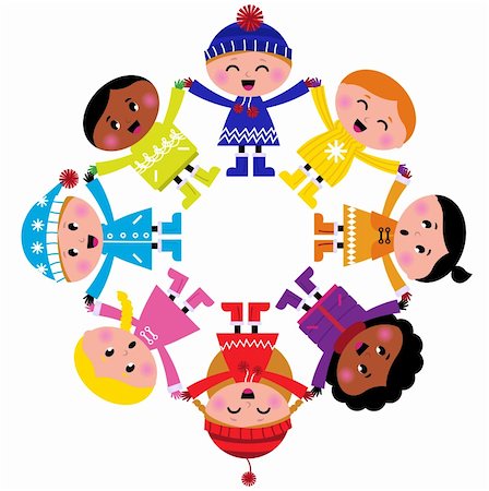 Colorful winter children in group. Vector illustration in retro style. Stock Photo - Budget Royalty-Free & Subscription, Code: 400-05733107
