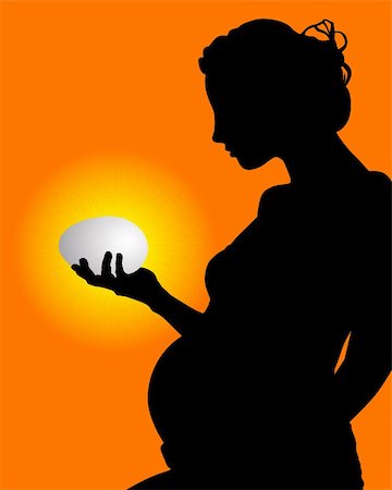 silhouette of a pregnant woman with an egg in his hand on an orange background Stock Photo - Budget Royalty-Free & Subscription, Code: 400-05733124