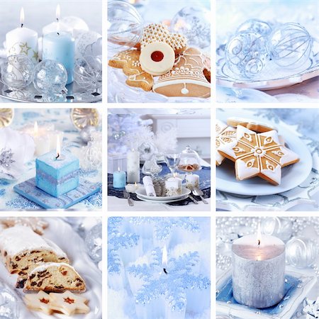 simsearch:400-04145237,k - Collection of nine still live photos for Christmas in white and blue tone Foto de stock - Royalty-Free Super Valor e Assinatura, Número: 400-05733120