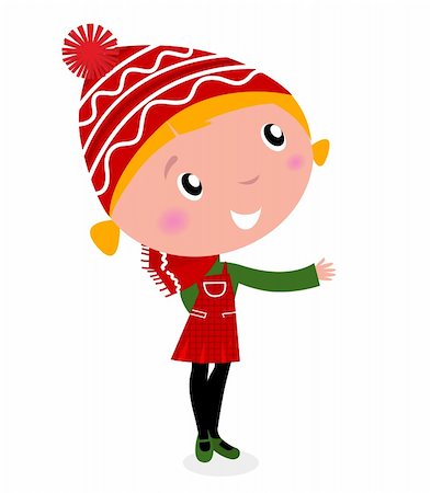 Cute christmas cartoon Girl in red costume isolated on white Stock Photo - Budget Royalty-Free & Subscription, Code: 400-05733122