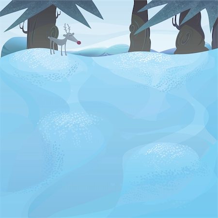 simsearch:400-06132736,k - Christmas vector series with copyspace.Vector winter landscape with pine trees and Rudolph and the frozen meadow Stock Photo - Budget Royalty-Free & Subscription, Code: 400-05733685