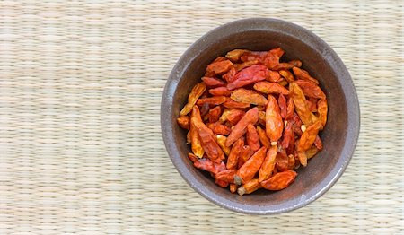 scattered spices - Detail view of many hot red dried chilli peppers chillies in a brown bowl Stock Photo - Budget Royalty-Free & Subscription, Code: 400-05733915