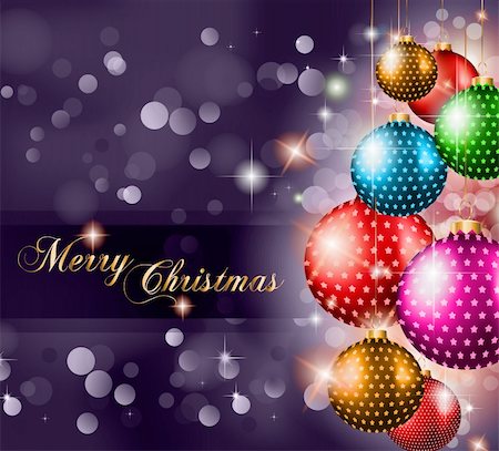 simsearch:400-04132394,k - Elegant Classic Christmas Greetings background for flyers, invitations, cards or posters. New Baubleswith stars and Rainbow colours Stock Photo - Budget Royalty-Free & Subscription, Code: 400-05733996