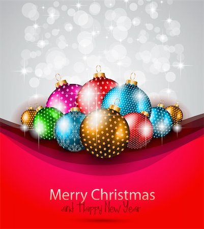 simsearch:400-04662536,k - Elegant greetings background for flyers or brochure for Christmas or New Year Events with a lot of stunning Colorful baubles. Photographie de stock - Aubaine LD & Abonnement, Code: 400-05733998