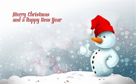 simsearch:400-04157187,k - Snowman with Santa's Hat in Frozen Winter | Christmas Greeting Background | Layered EPS10 Vector Graphic Stockbilder - Microstock & Abonnement, Bildnummer: 400-05744006