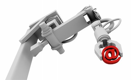 roboterarm - High resolution raytraced 3D render of red @ symbol in the grip of a robot's claw. Stockbilder - Microstock & Abonnement, Bildnummer: 400-05744276