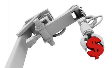robotic arm - Dollar Symbol in Grip of Robot Arm, 3D illustration isolated on white background. Stock Photo - Budget Royalty-Free & Subscription, Code: 400-05744280