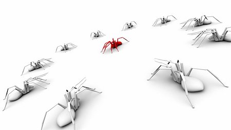 Illustration of 10 white spiders encircling a red spider. Stock Photo - Budget Royalty-Free & Subscription, Code: 400-05744299