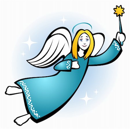Stylized flying Christmas angel with star on a blue background. Stock Photo - Budget Royalty-Free & Subscription, Code: 400-05744359