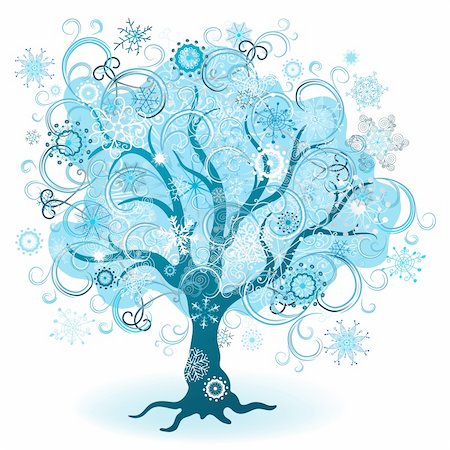 Winter tree with a variety of snowflakes and swirls. Isolated on white background. (Vector) Foto de stock - Super Valor sin royalties y Suscripción, Código: 400-05744373