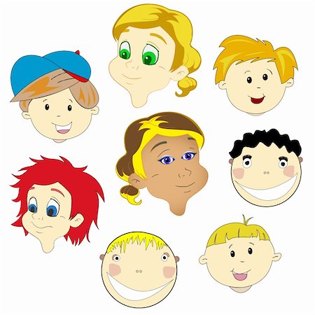 face expression emotional cartoon - children faces against white background, abstract vector art illustration Stock Photo - Budget Royalty-Free & Subscription, Code: 400-05744604
