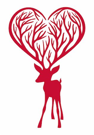 simsearch:400-07115285,k - red deer with heart antlers, vector illustration Stock Photo - Budget Royalty-Free & Subscription, Code: 400-05744867