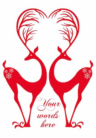 deer ornament - red deers with heart antlers, vector background Stock Photo - Budget Royalty-Free & Subscription, Code: 400-05744868