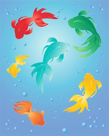fantail - an illustration of colorful fish on a blue background with bubbles Stock Photo - Budget Royalty-Free & Subscription, Code: 400-05744924