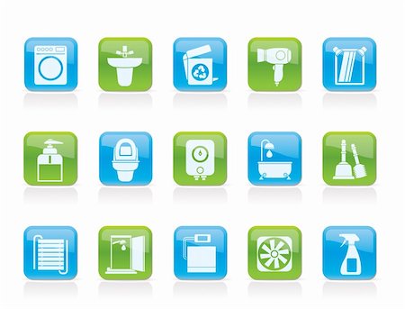 Bathroom and toilet objects and icons - vector icon set Stock Photo - Budget Royalty-Free & Subscription, Code: 400-05745152