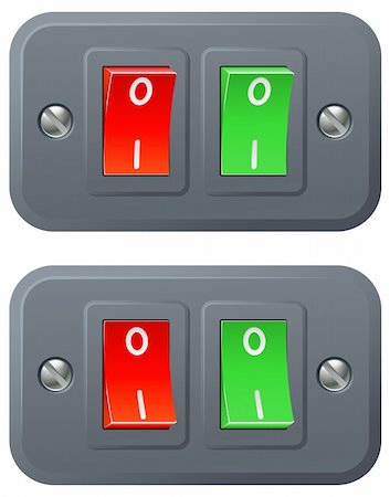 Illustration of red and green switches in on and off positions Photographie de stock - Aubaine LD & Abonnement, Code: 400-05745193