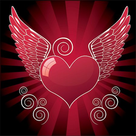 deco tree vector - glossy heart with wings and swirl, vector illustration Stock Photo - Budget Royalty-Free & Subscription, Code: 400-05745271