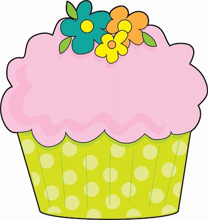 pink cupcake flowers - A cupcake with a fluted, lime green, polka dot cake cup, is decorated with pink icing and flowers. Stock Photo - Budget Royalty-Free & Subscription, Code: 400-05745414