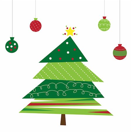 Merry Christmas tree and ornaments Stock Photo - Budget Royalty-Free & Subscription, Code: 400-05745452