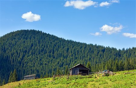 simsearch:400-05737744,k - Summer mountain plateau landscape with farm shed on hill top Stock Photo - Budget Royalty-Free & Subscription, Code: 400-05745580