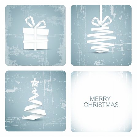 Simple vector grunge christmas decoration made from white paper stripe - original new year card Stock Photo - Budget Royalty-Free & Subscription, Code: 400-05746001