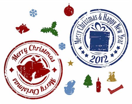 Colorful Grunge Christmas Vector stamps on white background Stock Photo - Budget Royalty-Free & Subscription, Code: 400-05746015