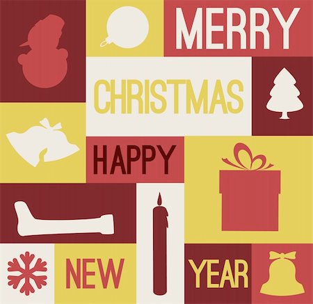 simsearch:400-05735543,k - Vector Retro christmas card with various seasonal shapes - yellow and red Photographie de stock - Aubaine LD & Abonnement, Code: 400-05746010