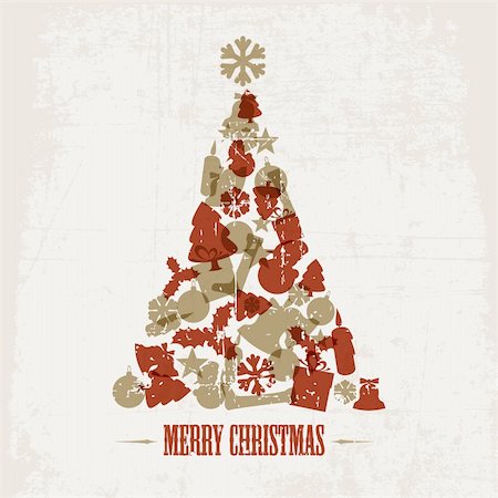 simsearch:400-05735543,k - Vintage Vector christmas tree made from various shapes (red and golden) Photographie de stock - Aubaine LD & Abonnement, Code: 400-05746011