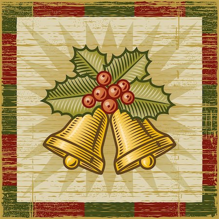 simsearch:400-05751294,k - Retro Christmas bells on wooden background. Vector illustration in woodcut style. Foto de stock - Super Valor sin royalties y Suscripción, Código: 400-05746163