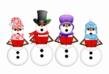 Snowman Carolers Singing Christmas Songs Illustration Isolated on White Background Stock Photo - Budget Royalty-Free & Subscription, Code: 400-05746202