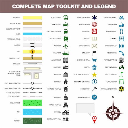 road signal icon - A complete set of map toolkit and legend. Stock Photo - Budget Royalty-Free & Subscription, Code: 400-05746560