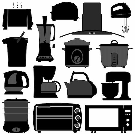 A set of electronic kitchen appliances in detail silhouette. Photographie de stock - Aubaine LD & Abonnement, Code: 400-05746647