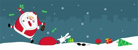 Singing Santa with lipstick marks, money and bottle lost his sack with toys. Vector Stock Photo - Budget Royalty-Free & Subscription, Code: 400-05746938