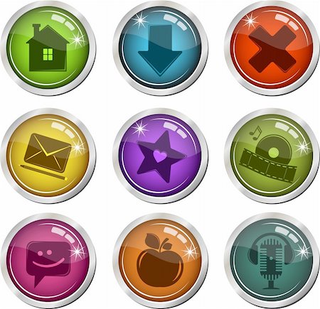 Collection of glassy buttons for interface. Vector Illustration. Stock Photo - Budget Royalty-Free & Subscription, Code: 400-05746976