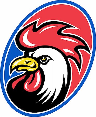 illustration of a rooster cockerel head facing side set inside an oval done in retro style Photographie de stock - Aubaine LD & Abonnement, Code: 400-05747356