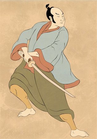 fight art - illustration of a Samurai warrior with katana sword in fighting stance done in cartoon style Stock Photo - Budget Royalty-Free & Subscription, Code: 400-05747395