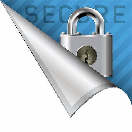 simsearch:400-05742497,k - Secure or lock icon on vector peeled corner tab suitable for use in print, on websites, or in advertising materials. Foto de stock - Royalty-Free Super Valor e Assinatura, Número: 400-05747637