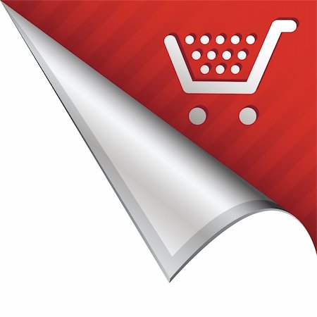 simsearch:400-05742497,k - Shopping cart icon on vector peeled corner tab suitable for use in print, on websites, or in advertising materials. Foto de stock - Royalty-Free Super Valor e Assinatura, Número: 400-05747639