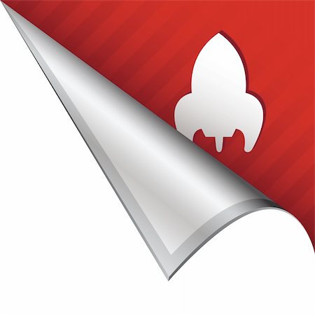 simsearch:400-05742497,k - Retro rocket icon on vector peeled corner tab suitable for use in print, on websites, or in advertising materials. Foto de stock - Royalty-Free Super Valor e Assinatura, Número: 400-05747631