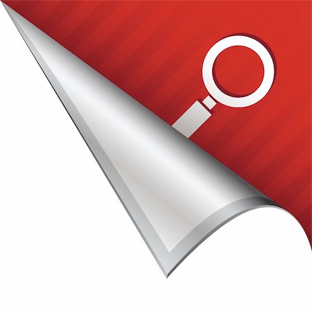 Magnifying glass or look icon on vector peeled corner tab suitable for use in print, on websites, or in advertising materials. Fotografie stock - Microstock e Abbonamento, Codice: 400-05747633