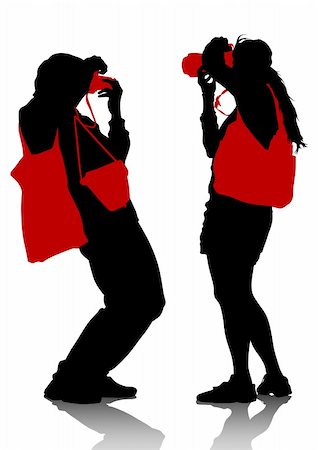paparazzi silhouettes - Vector image of young photographers with equipment at work Stock Photo - Budget Royalty-Free & Subscription, Code: 400-05747699