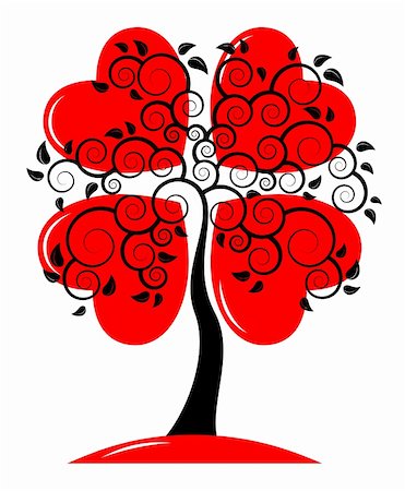 red floral background with black leaves - vector heart tree on white background, Adobe Illustrator 8 format Stock Photo - Budget Royalty-Free & Subscription, Code: 400-05747717