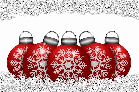 simsearch:400-05739036,k - Five Red Ornaments Sitting on Snow with Snowflakes Border Illustration Photographie de stock - Aubaine LD & Abonnement, Code: 400-05747857