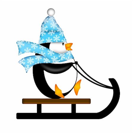 scene cartoons characters - Cute Penguin with Christmas Snowflakes Scarf Riding on Sled Illustration Isolated on White Background Stock Photo - Budget Royalty-Free & Subscription, Code: 400-05747859