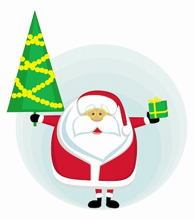simsearch:400-04054280,k - Santa holding Cristmas tree and present. Vector illustration Stock Photo - Budget Royalty-Free & Subscription, Code: 400-05747877