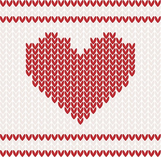 Knitted vector pattern with red heart Stock Photo - Royalty-Free, Artist: BooblGum, Image code: 400-05747887