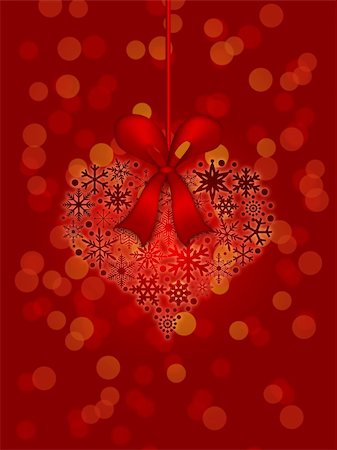 simsearch:400-05732786,k - Christmas Snowflakes Heart Shape Ornament on Red Blurred Background Illustration Stock Photo - Budget Royalty-Free & Subscription, Code: 400-05748730