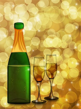 Champagne Bottle with Two Glass Flutes on Blurred Background Illustration Stock Photo - Budget Royalty-Free & Subscription, Code: 400-05748807